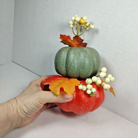 Perfect Harvest Stacked Pumpkins Thanksgiving Halloween Fall Autumn Multicolor - Picture 15 of 15